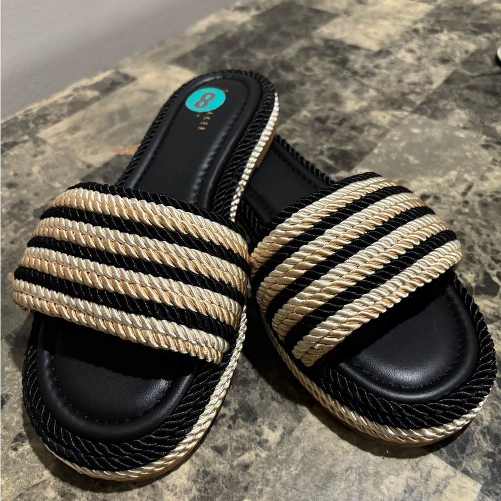 Ted Baker Portia Slide Black and Cream Striped Sandals